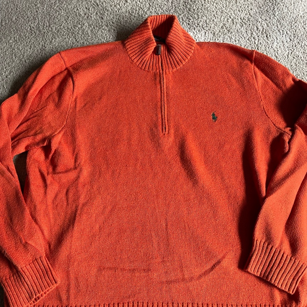 Polo Ralph Lauren Men's Bright Orange Zip-Up Sweater